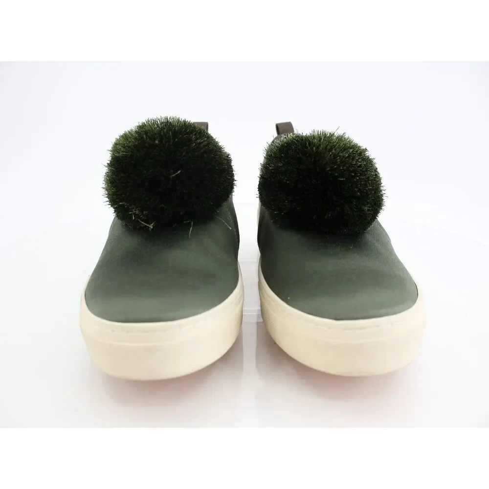 Tory Burch Daphne Pom Pom Luxe Platform Sneakers Size 10 M Green Satin Slip On